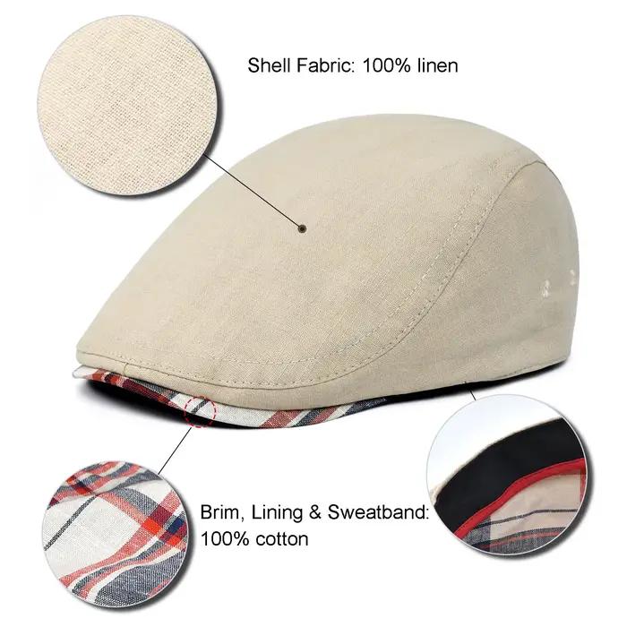 JANGOUL-Casquette plate en lin pour homme, chapeau classique ajustable, style gavroche, décontracté