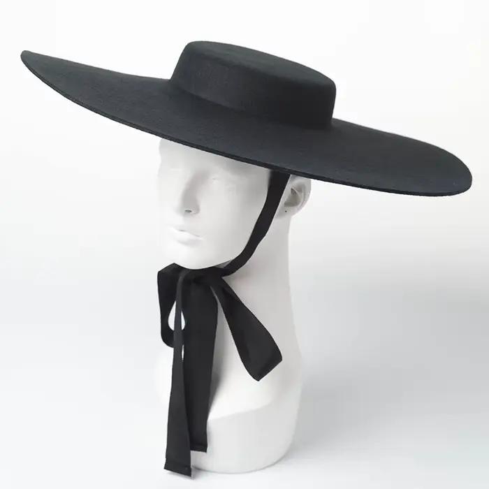 Chapeau haut-de-forme en laine à large bord, plat et peu profond, à la mode, pour défilé de mode, ch