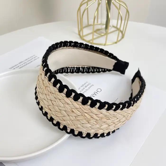 Serre-tête large en paille tressée style bohème, accessoire de coiffure élégant pour femmes et fille