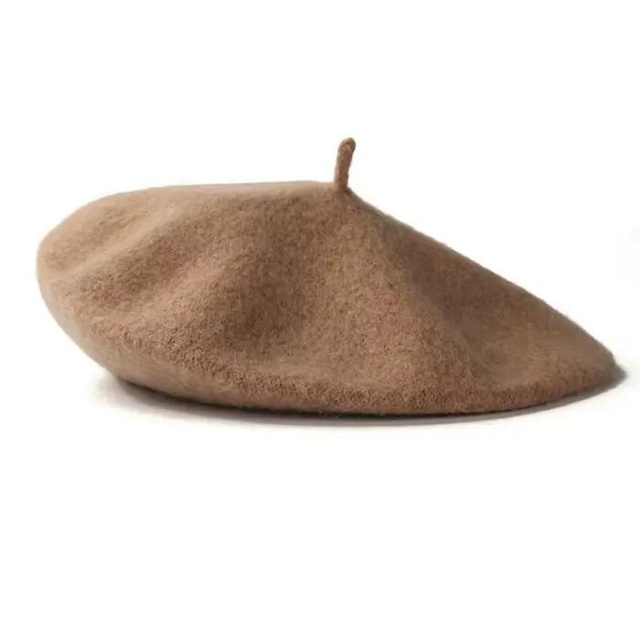 Bérets en laine pour femmes, Style artiste français, bonnet chaud d'hiver, chapeau rétro uni, couleu