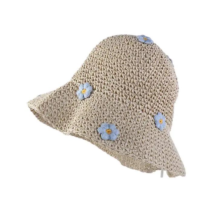 Mode été pliable Panama casquette fleur plage chapeau Protection UV tissage à la main Boho chapeau d
