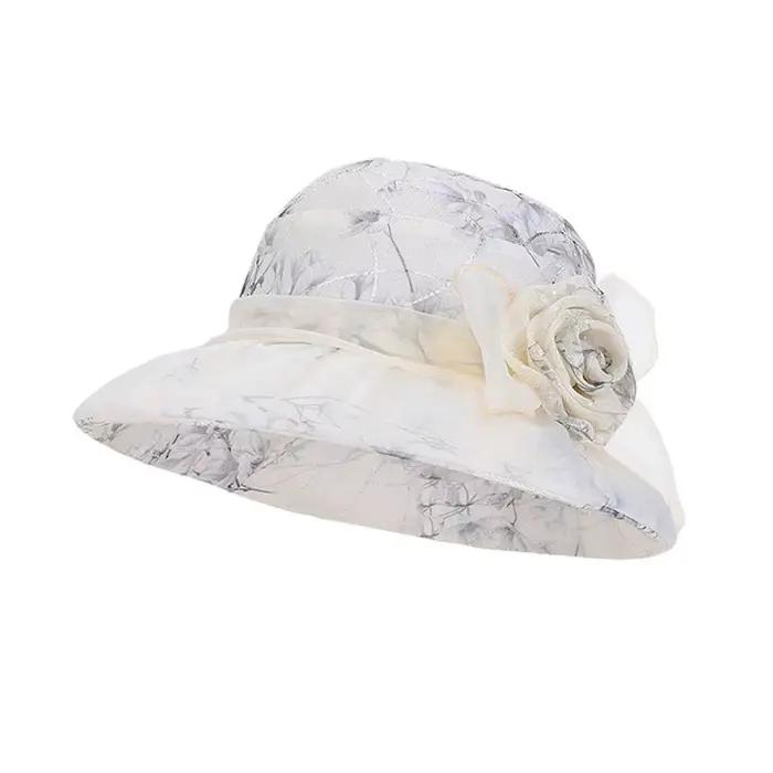 Chapeau de pêcheur pliable à motif floral, portable, en polyester fin, avec nœud, léger, respirant,