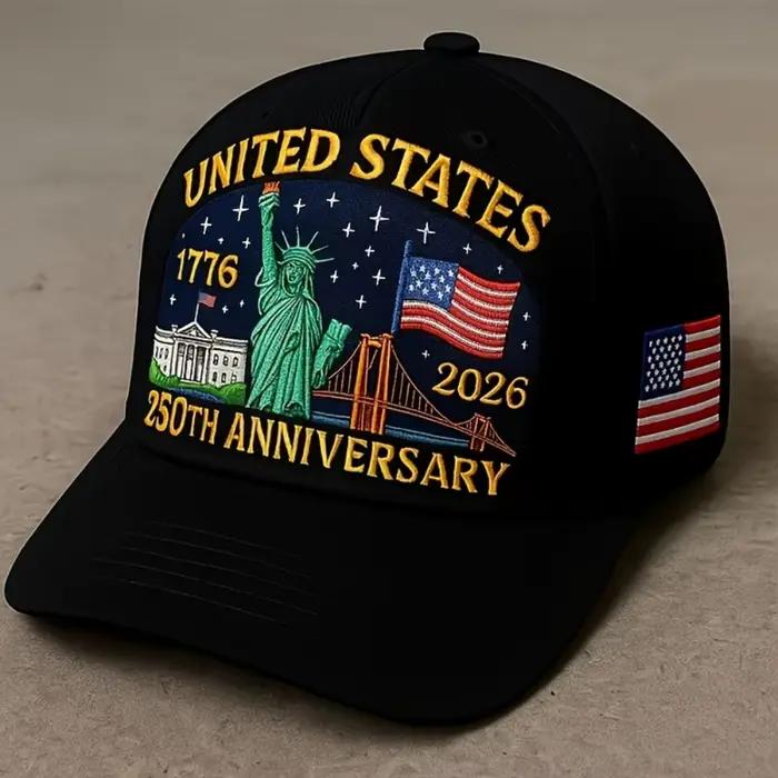 Chapeau commémoratif vintage USA 250 ans | Casquette brodée avec le drapeau de la Statue de la Lib