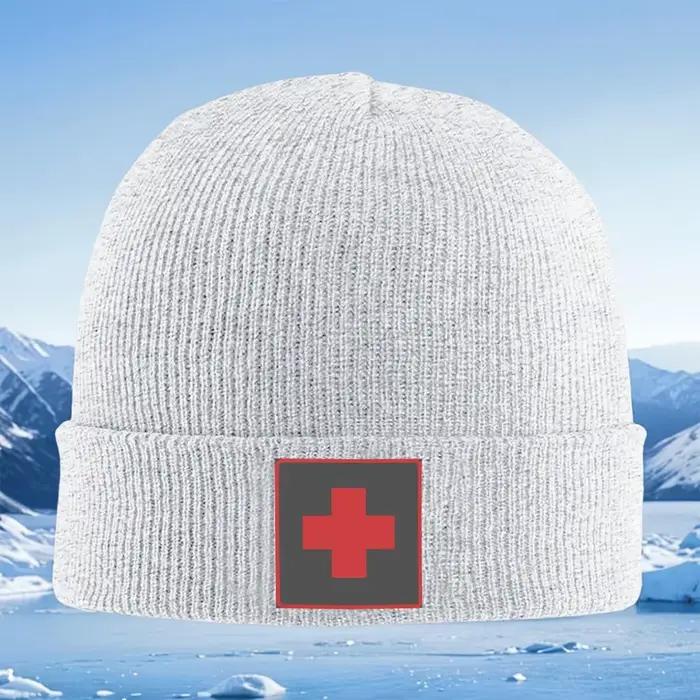 Nouveau bonnet tricoté unisexe avec symbole médical croix rouge, chaud et thermique pour l'hiver, No