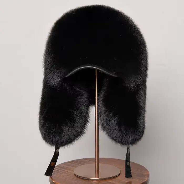 100% véritable fourrure de renard chapeaux femmes hommes russe Ushanka aviateur trappeur chaud hiver