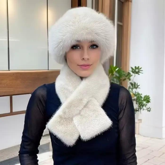 Ensemble chapeau et écharpe de luxe en fausse fourrure, chaud, élégant, polyvalent pour les déplacem