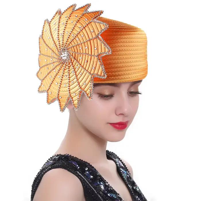 Nouveau chapeau d'église en tissu de Satin Orange, chapeaux de photographie élégants, chaîne, chapea