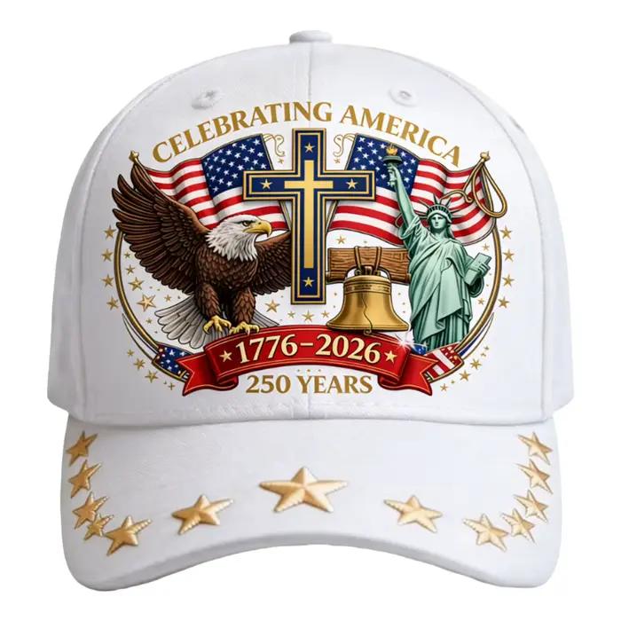 Casquette de baseball imprimée drapeau américain 1776-2026, casquette patriotique d'extérieur en cot