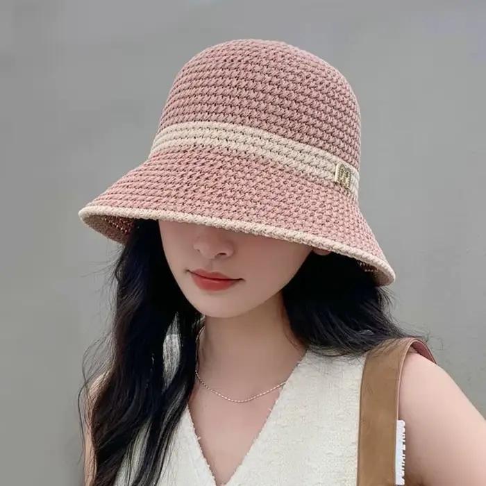 Grand chapeau de pêcheur respirant en coton et lin avec visière large, casquette de plage pour femme