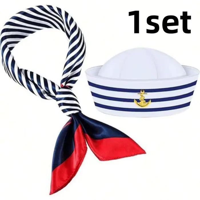 1-5 ensembles de chapeau de marin de la marine, ensemble écharpe, chapeau de capitaine rayé bleu mar