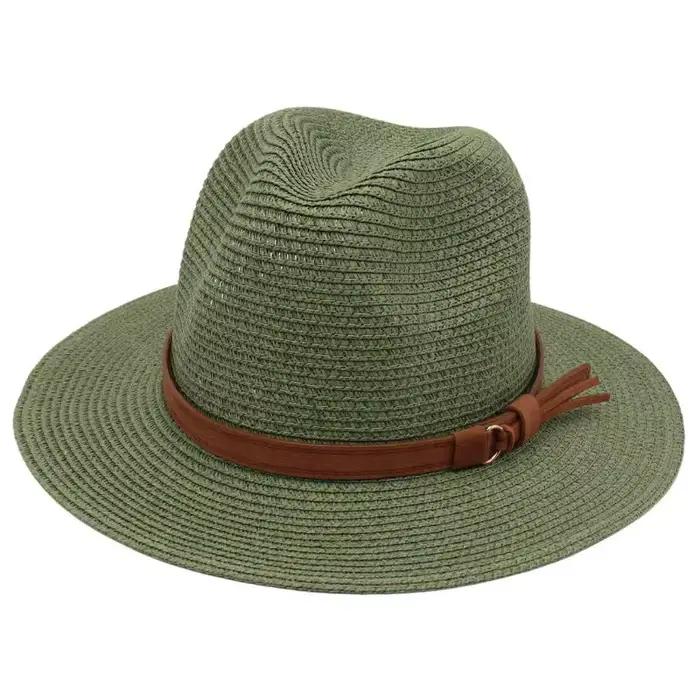 Chapeau Panama Printemps-Été avec ceinture jaune, chapeau de paille respirant pour la plage, style d