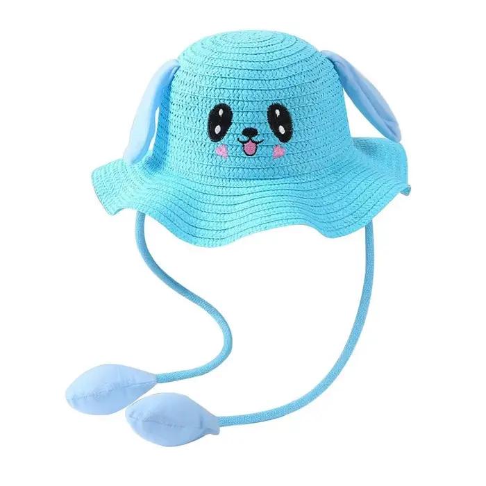 Chapeau de paille de lapin d'été pour hommes et femmes, chapeau de paille, oreilles d'airbag peuvent