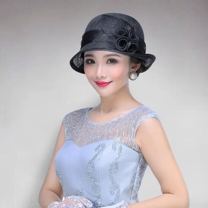 Chapeaux de protection solaire élégants pour femmes, chapeaux de mariage élastiques, casquette d'égl