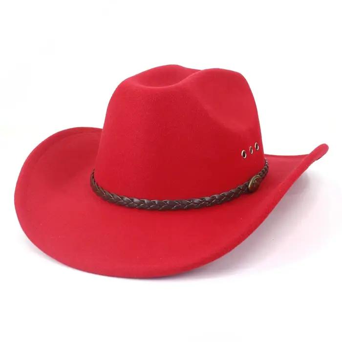 Vintage Western blanc Cowboy chapeau femmes hommes Style ethnique feutre Fedora chapeau Gentleman da