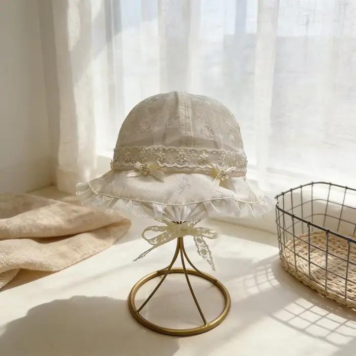 Chapeau de marin à volants en dentelle florale de style princesse française pour filles, idéal pour