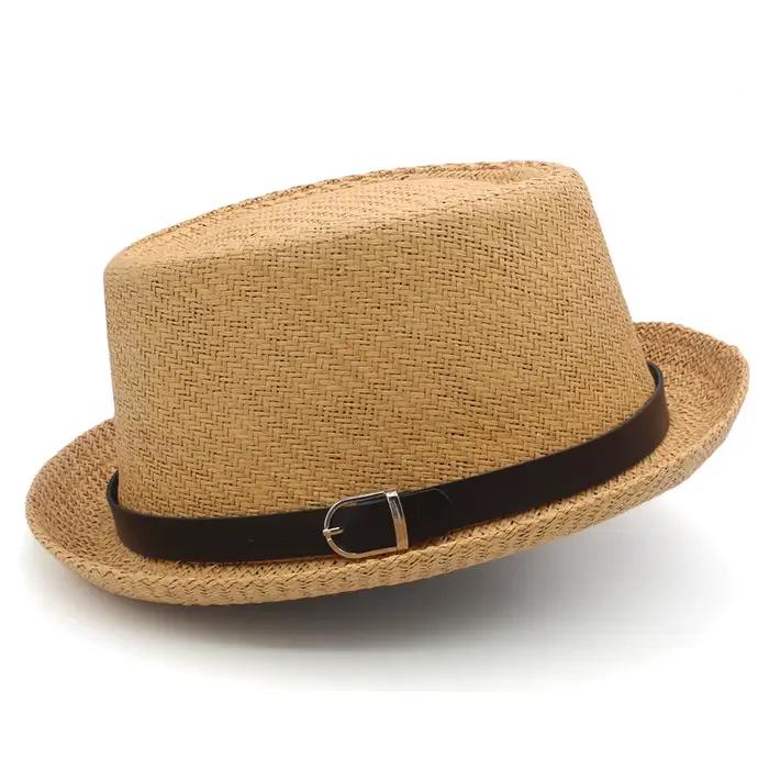 Chapeaux de tarte de porc en paille classiques pour hommes et femmes, chapeaux de soleil Fedora, cas