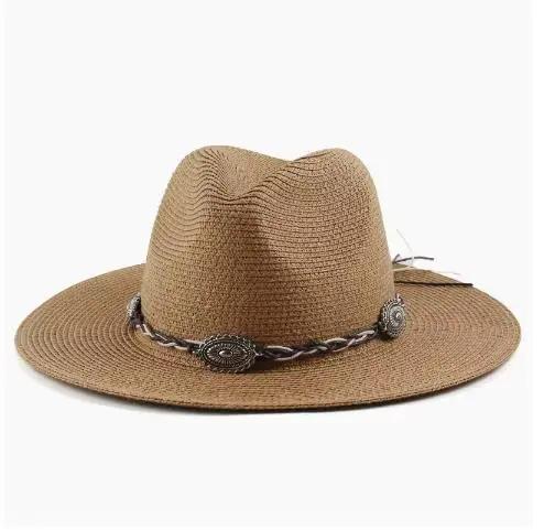 Ethnic Panama Hat Women Men Breathable Wide Brim Straw Sun Protection Beach Caps England Style Churc