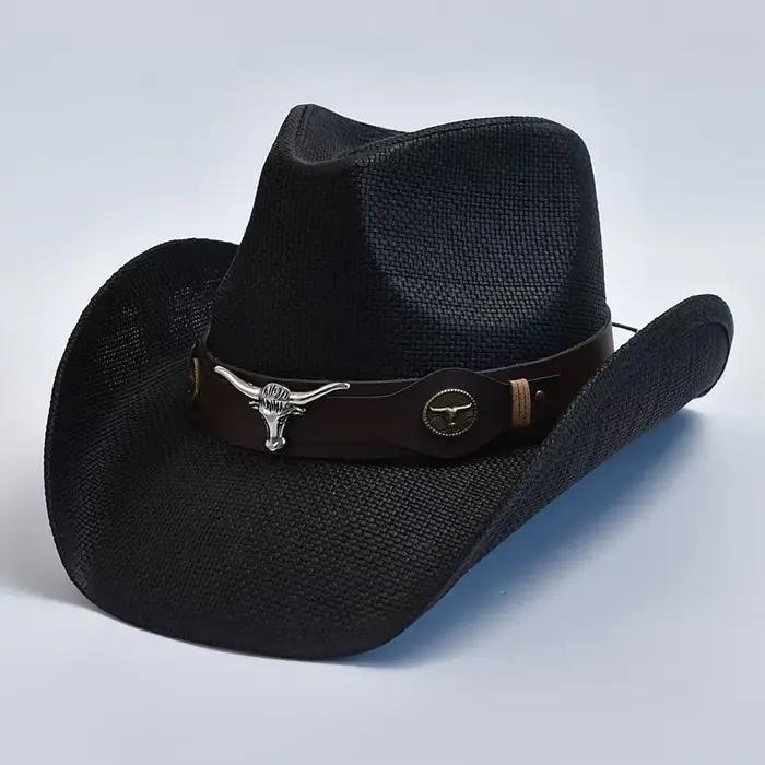 Chapeau de paille épaissi pour hommes et femmes, bord frisé vintage, chapeau de cowboy campagnard et