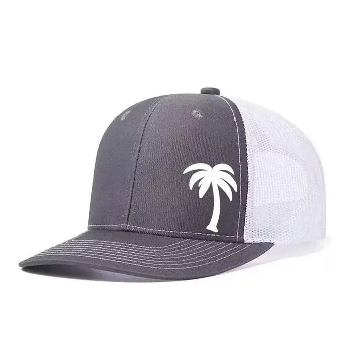 Casquette de baseball réglable imprimée palmiers, style snapback, respirante, en maille, pour le gol
