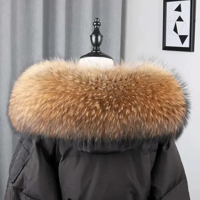 Naturel réel col de fourrure de raton laveur hiver chaud femmes manteau chapeau bandes fourrure écha