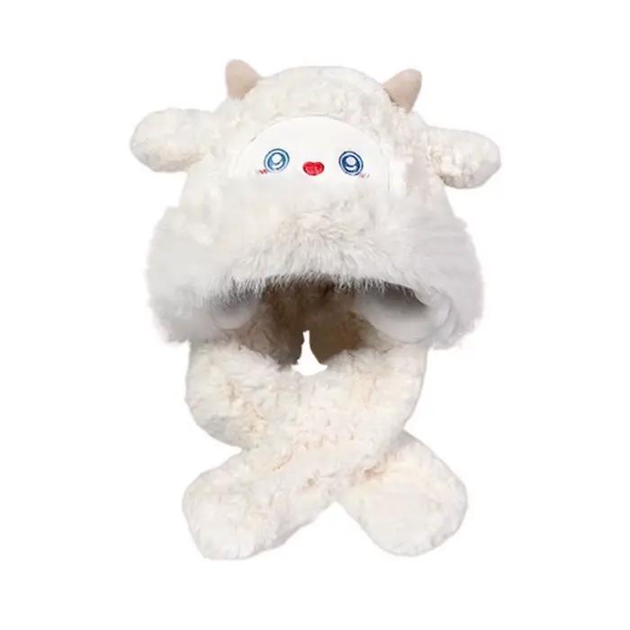 Mignon chaud petit mouton en peluche chapeau dessin animé épaissi oreille Protection chapeau écharpe