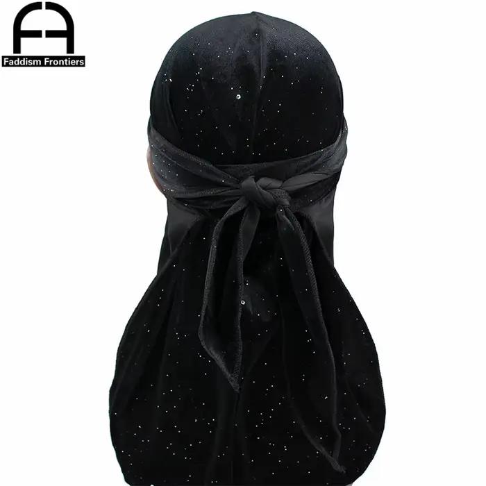 Nouveau luxe hommes brillant velours Durags Turban Bandana bandeau hommes Durag Biker chapeaux chape