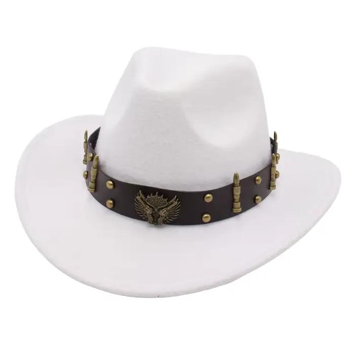 Chapeau haut-de-forme américain à large bord, chapeau de Cowboy occidental, chapeaux Fedora en feutr