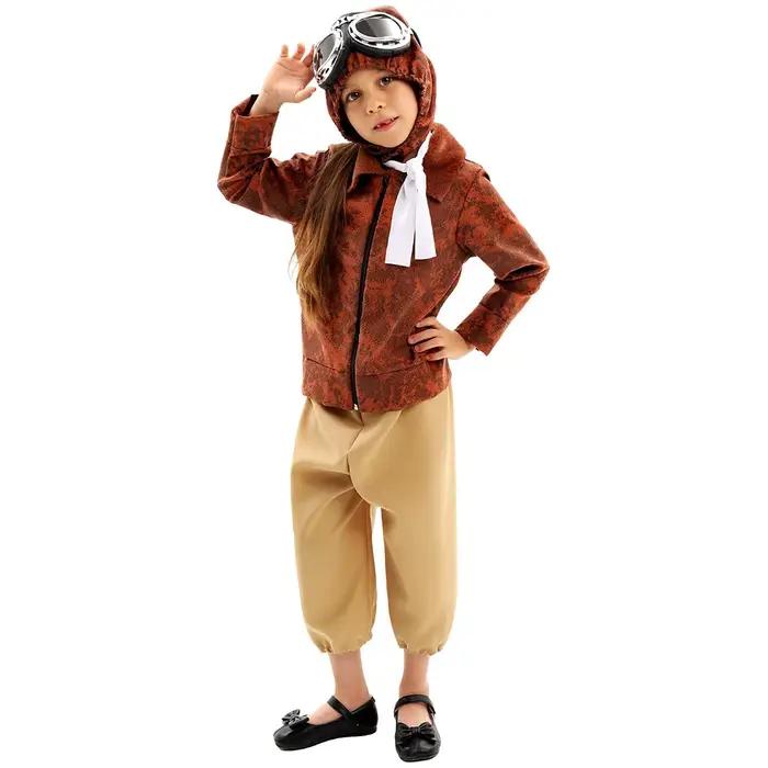 Costume d'aviateur pour enfants, costume de pilote vintage avec chapeau et écharpe pour fête d'Hallo
