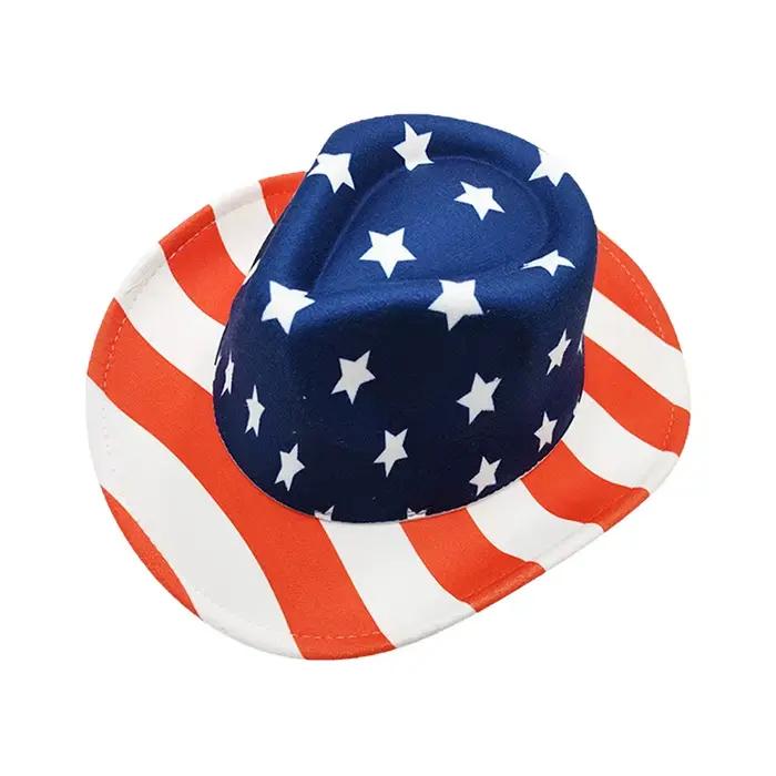 Casquettes de cow-girl à rayures étoiles pour le jour de l'indépendance, chapeaux occidentaux à larg