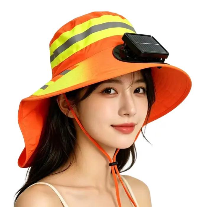 Chapeau ventilateur solaire respirant avec protection UV, large bord élastique, rechargeable, léger,