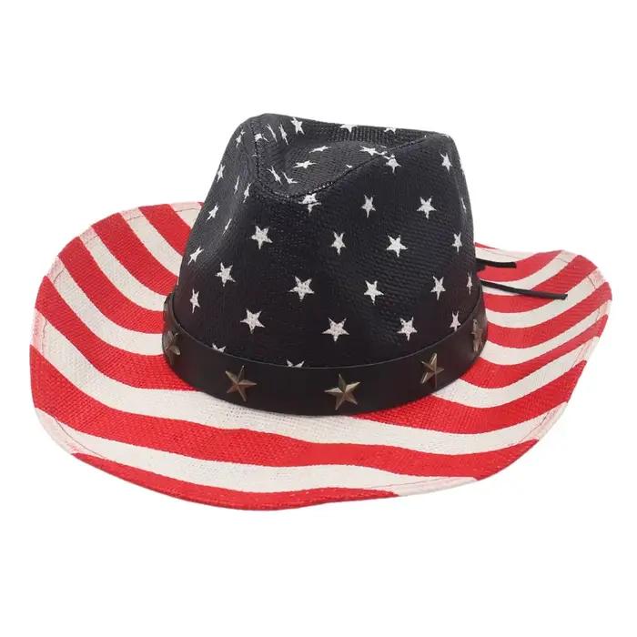 Chapeau de cowboy imperméable en détresse de style américain avec étoiles et rayures chapeau de pail