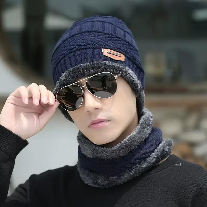Lot de 2 chapeaux et écharpes d'hiver en tissu épais, coupe-vent, chauds et élégants pour les activi