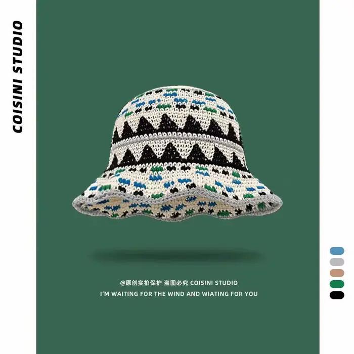 Fair Island Style rétro Jacquard tricoté seau chapeau hommes femmes printemps et été polyvalent mode