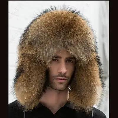 Chapeau en fourrure de couleur naturelle, style sibérien, chapeau Ushanka en fourrure de raton laveu
