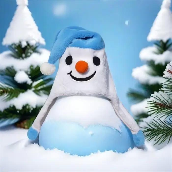 Chapeau noël en peluche 39BB, bonhomme neige, oreillettes, thème noël, chapeau en peluche avec oreil