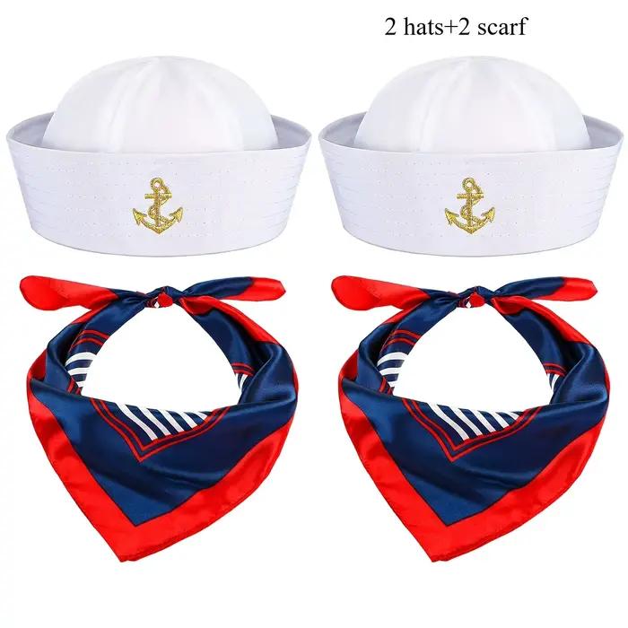 Chapeau de marin · Chapeau de capitaine de marine blanc 4 pièces - Chapeau de marin pour bateau, voi