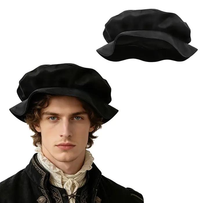 Casquette plate médiévale Tudor, chapeau de couleur unie, béret en faux daim, accessoires de costume
