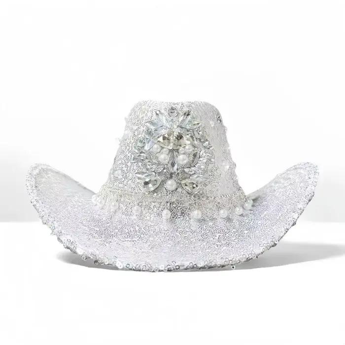 HongLuan Argent Western Cowboy Chapeau Strass Homme - Vintage Cowboy Accessoires & Country Cowgirl C
