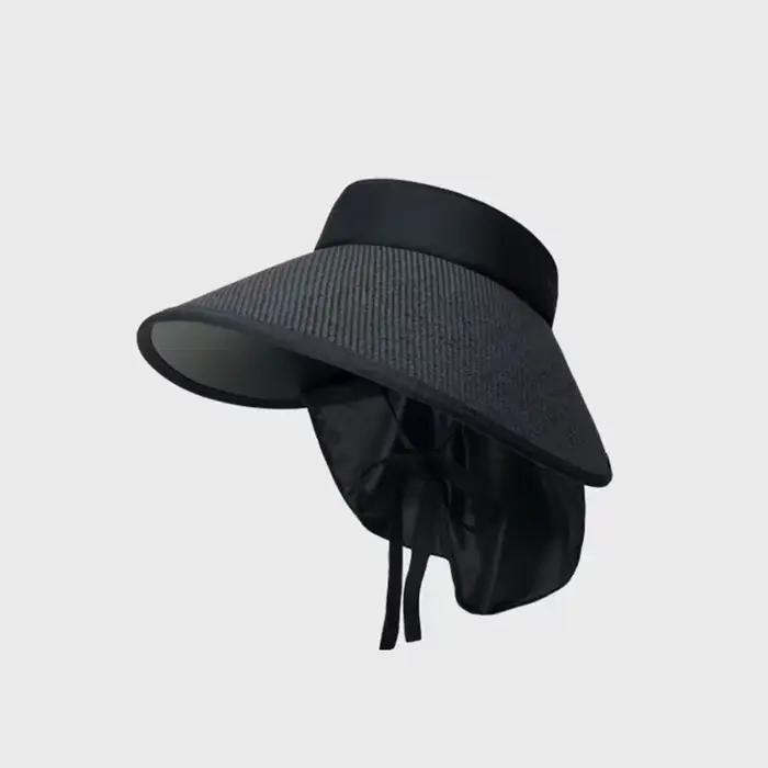 Chapeau de soleil d'été pour femme, visière large, chapeau de paille à dessus ouvert, pliable, avec
