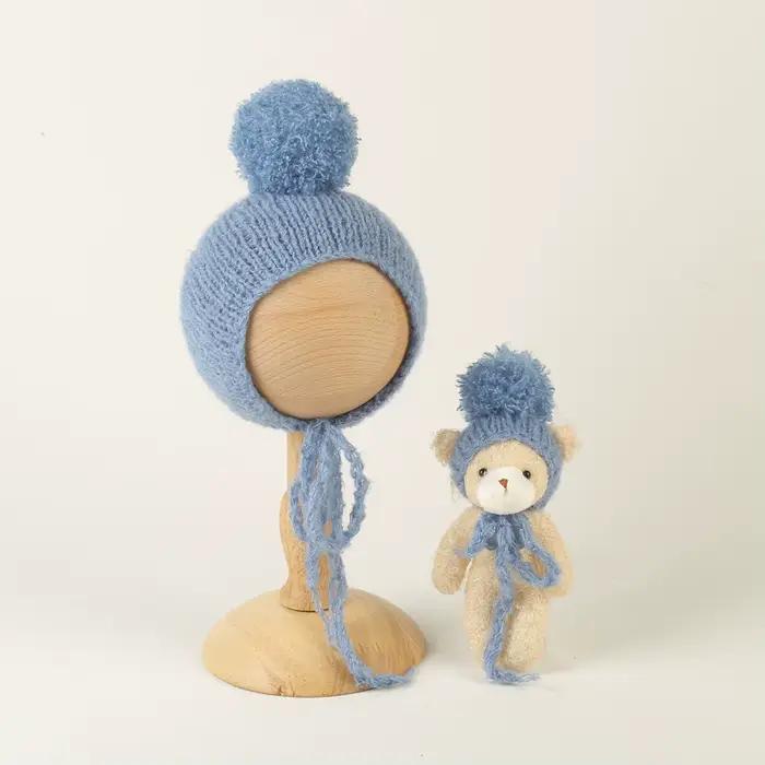 Ensemble chapeau et jouet ours pour bébé, accessoires de photographie pour nouveau-né, bonnet tout d