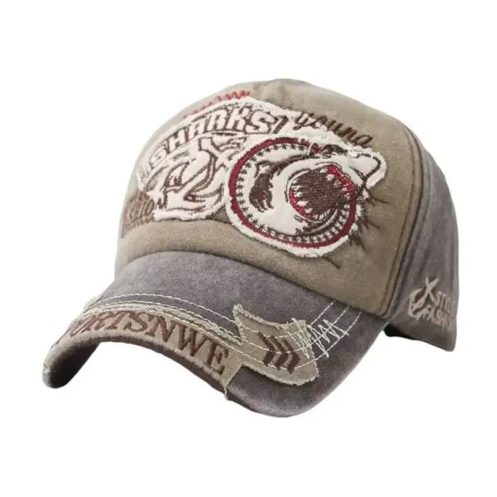 Chapeau Baseball en jean réglable confortable 39BB, broderie requin