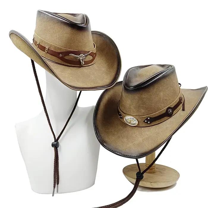 30Stlye 100% cuir hommes Western Cowboy chapeau pour Gentleman papa Cowgirl Sombrero Hombre casquett