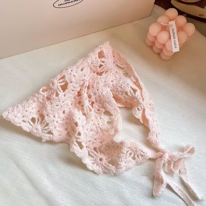 Foulard tricoté chapeau Style pastoral français Triangle bandeau fait à la main Crochet bandeau serv