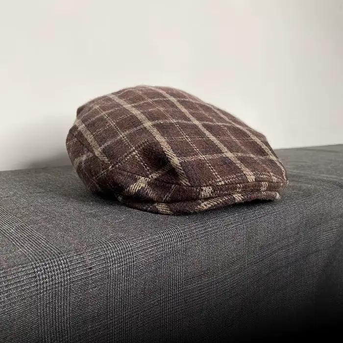 Casquette de journal épaisse bleu marine pour hommes, automne et hiver | Casquette rétro britanniq