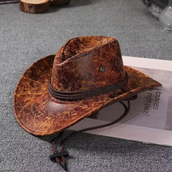 Chapeaux de cowboy en simili cuir pour femmes et hommes, chapeaux vintage pour homme, chapeaux Panam