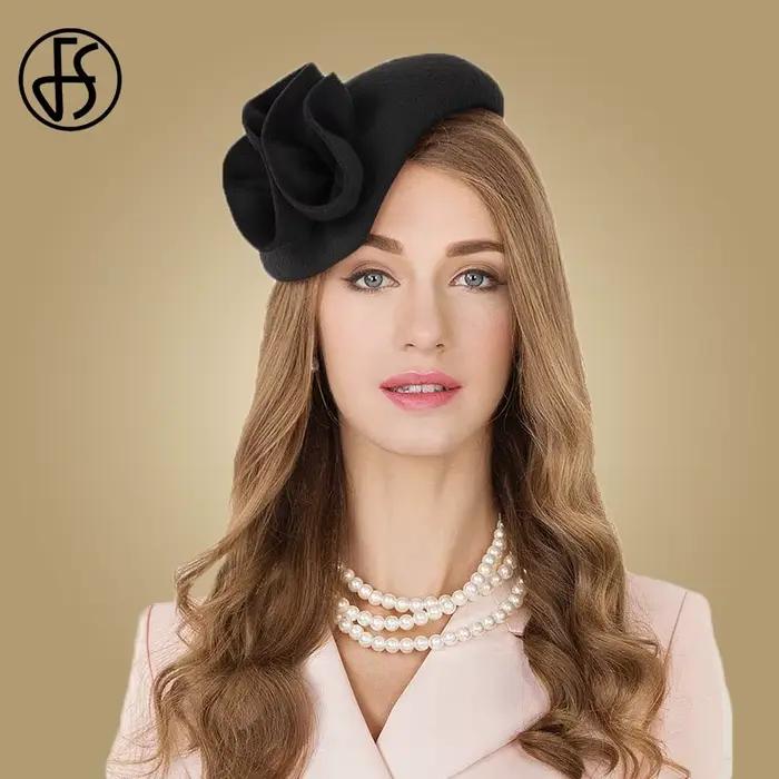 Chapeaux Fascinateur en feutre de laine élastique pour femmes, chapeau de pilulier avec fleur Derby,