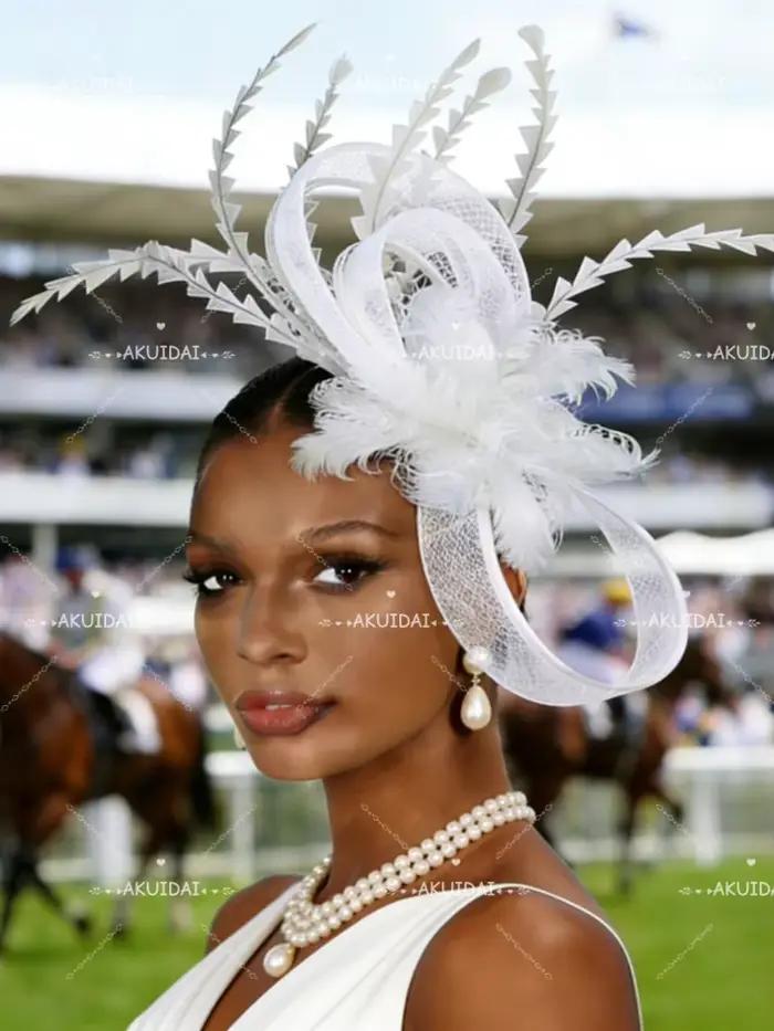 Chapeau fascinateur en plumes noires pour femmes, élégant, style Royal Ascot, voile en maille, pour