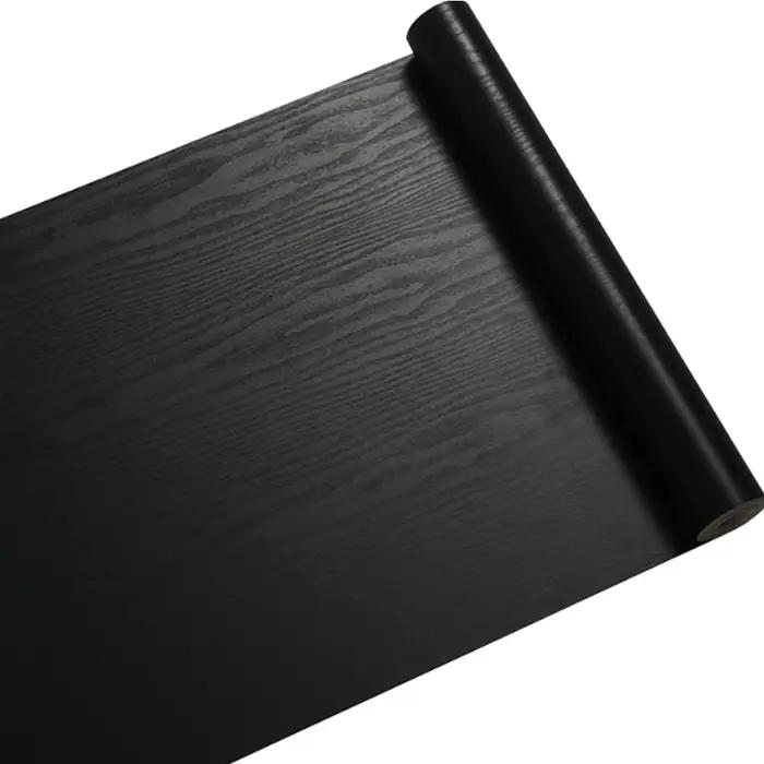 Papier peint PVC grain de bois noir 45cm, autocollants imperméables pour cuisine, armoire, table, me