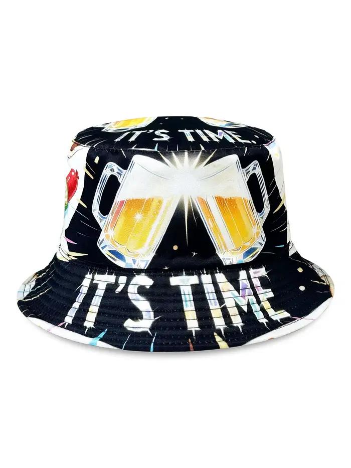 Chapeau de pêcheur réversible avec motif graphique 3D Beer Cheers, chapeau de pêcheur léger et pliab