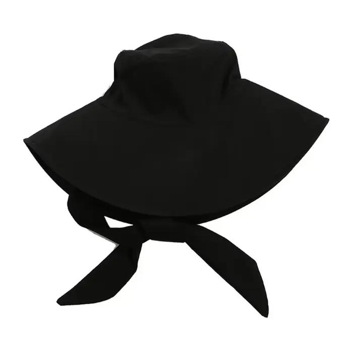 Chapeau seau en coton et lin pour femmes, décontracté, couleur unie, à large bord, pare-soleil, lége